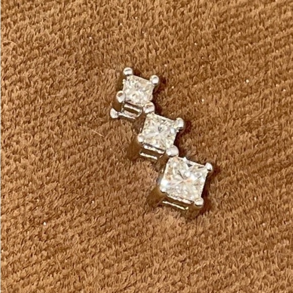 Solid Stamped 14K White Gold Natural Princess Cut Diamond Pendant for Necklace - Picture 4 of 12